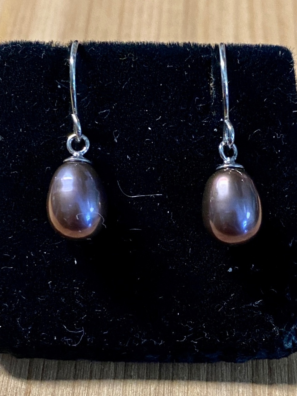Freshwater Pearl Drop Earrings Sterling Silver wire 925 grey black  colored